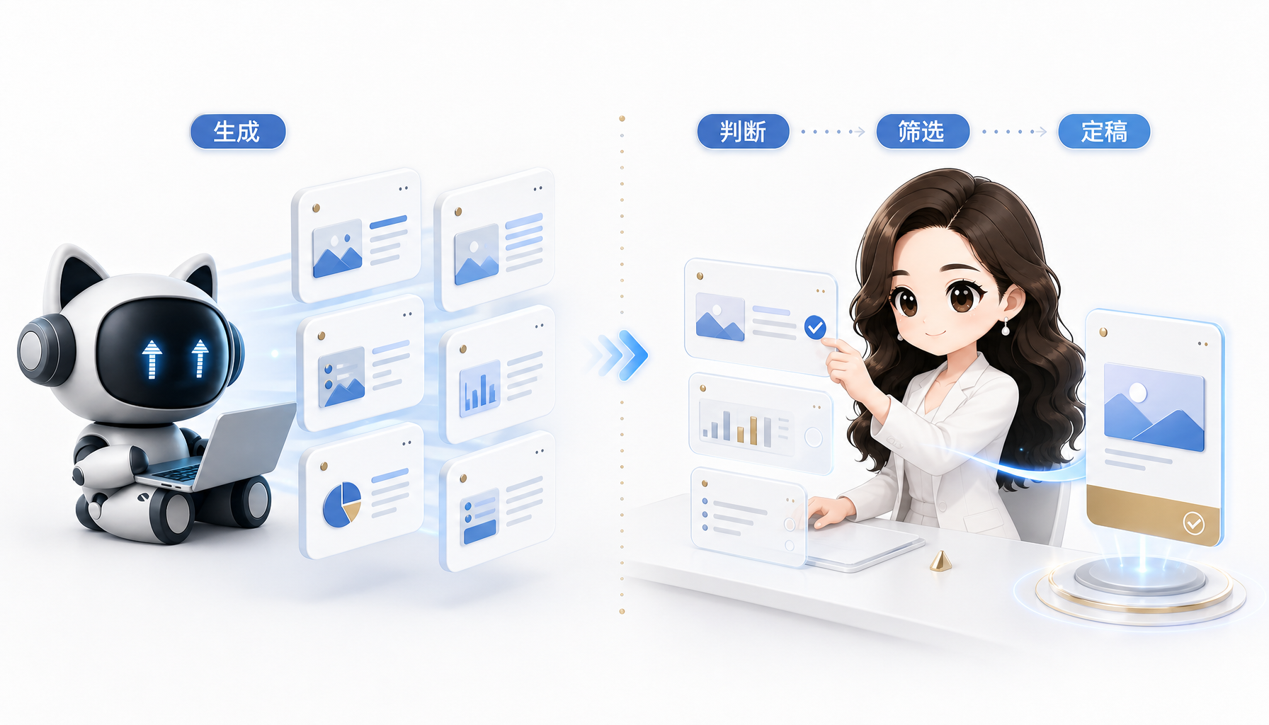 人机分工：AI 生成，人做判断