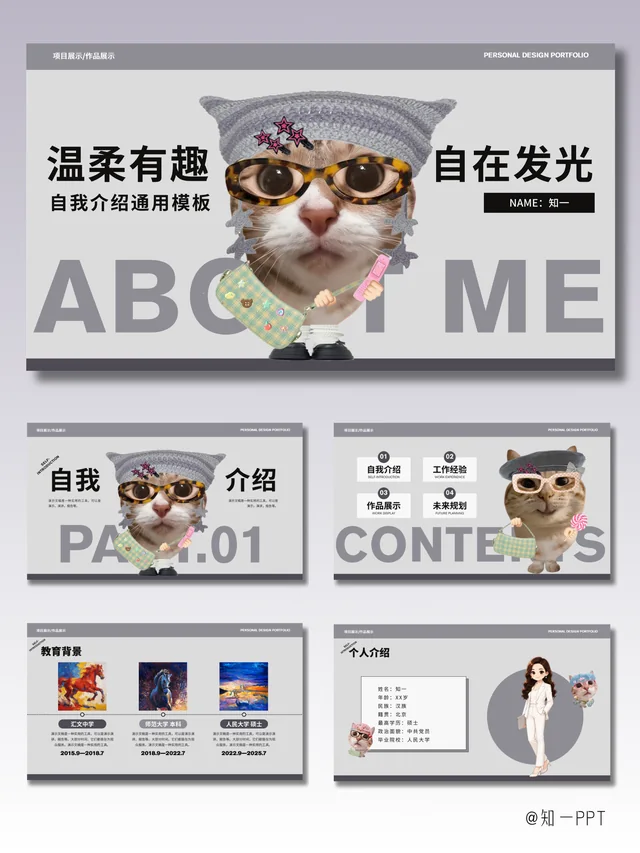 [知一]灰色趣味风自我介绍演示文稿